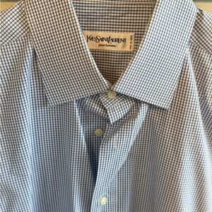 Yves Saint Laurent Men's White and Blue Grid Shirt